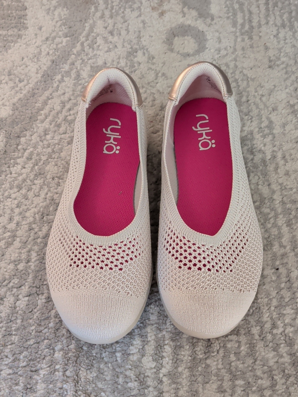 Ryka Women's Cream Knit Ballet Flats with Pink Insole